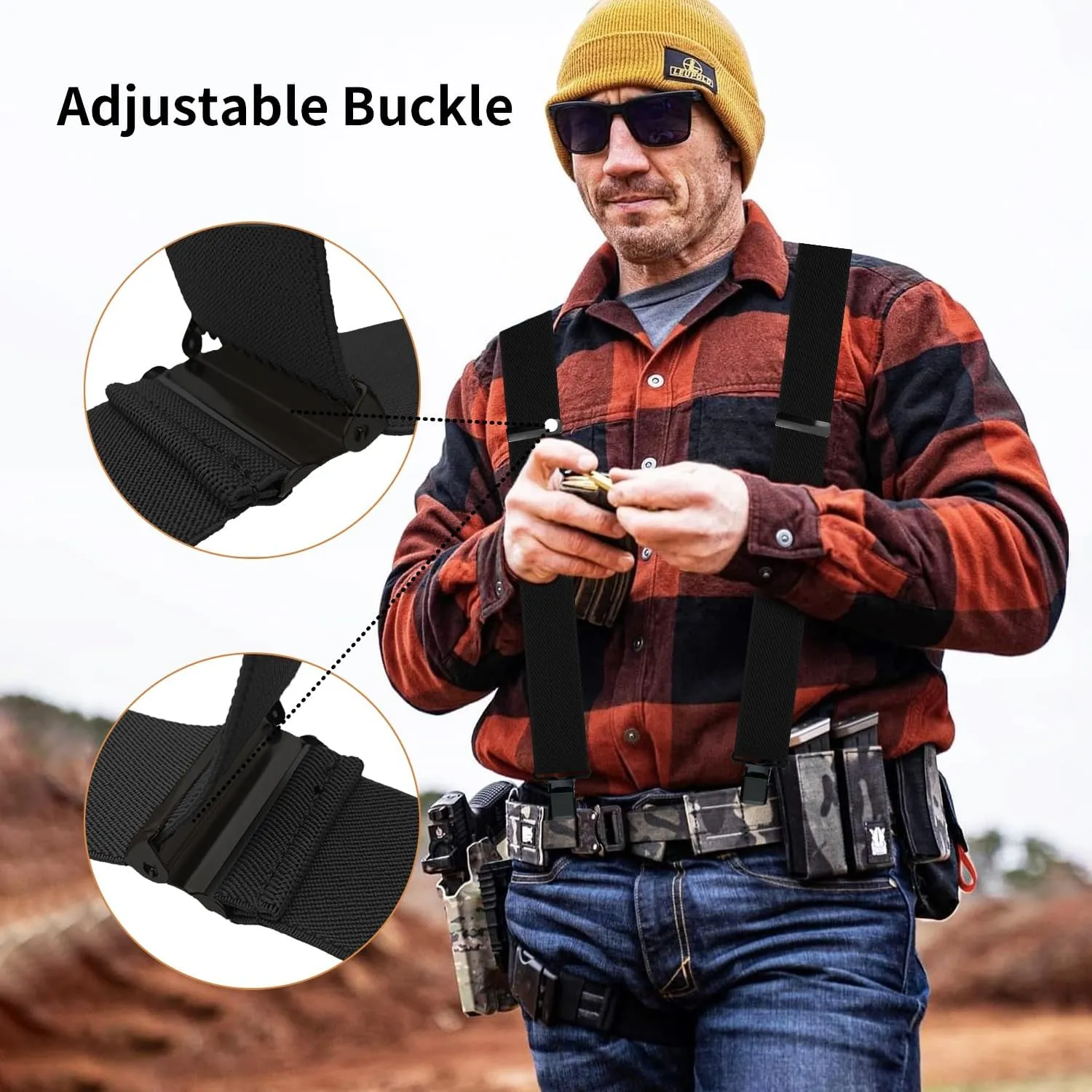 2 Inch Camo Suspenders for Men Heavy Duty Clips Hunting Camoflauge Elastic Braces