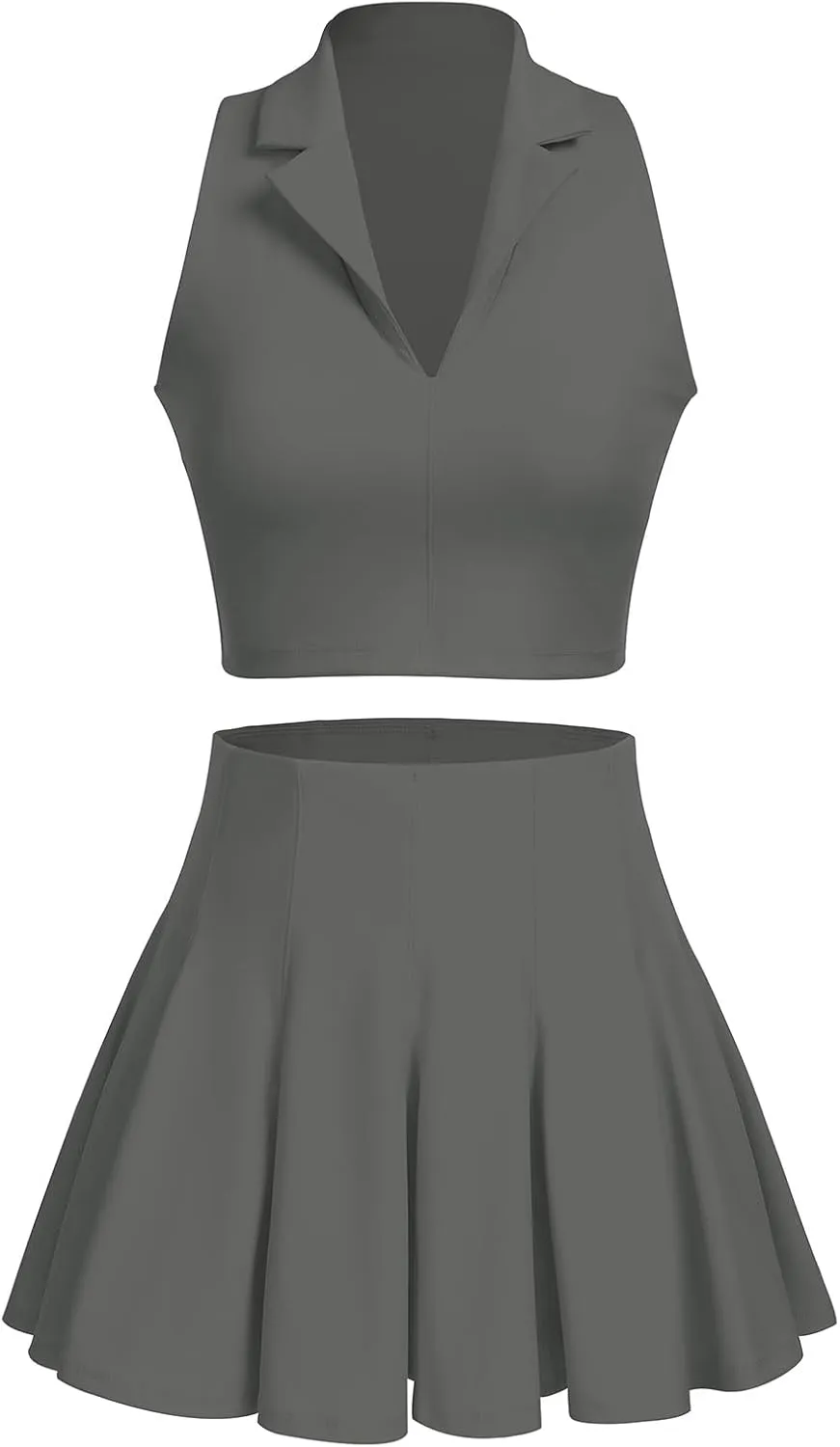 2 Piece Tennis Dress for Women Pleated Tennis Skirt Sleeveless Racerback Padded Crop Top Golf Workout Outfits