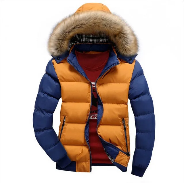 2019 Men Winter Coat Warm Fleece Down Jacket 9 Color New Fashion Fur Hood Hat Men Outerwear Casual Mens Coats Thick Hoodies 4XL