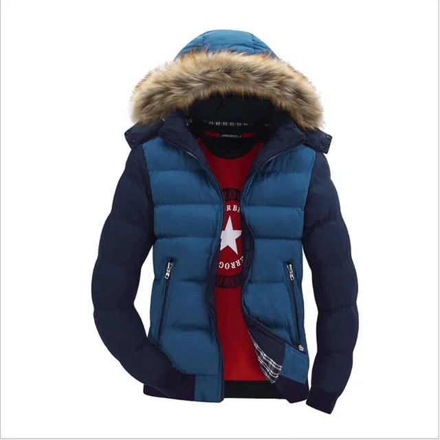 2019 Men Winter Coat Warm Fleece Down Jacket 9 Color New Fashion Fur Hood Hat Men Outerwear Casual Mens Coats Thick Hoodies 4XL
