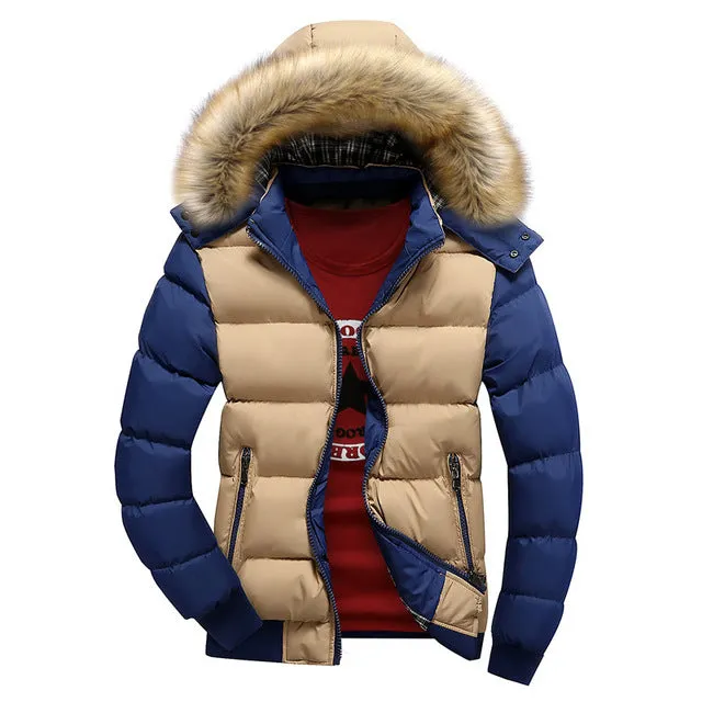 2019 Men Winter Coat Warm Fleece Down Jacket 9 Color New Fashion Fur Hood Hat Men Outerwear Casual Mens Coats Thick Hoodies 4XL