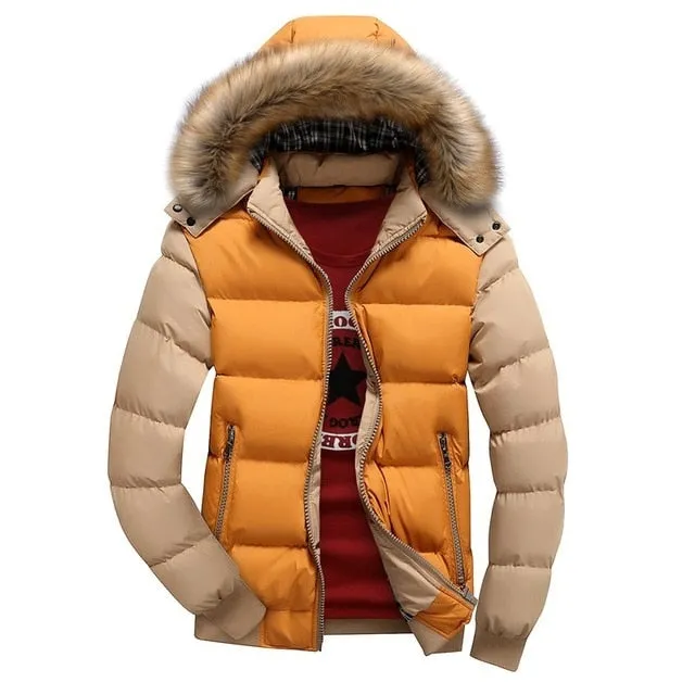2019 Men Winter Coat Warm Fleece Down Jacket 9 Color New Fashion Fur Hood Hat Men Outerwear Casual Mens Coats Thick Hoodies 4XL