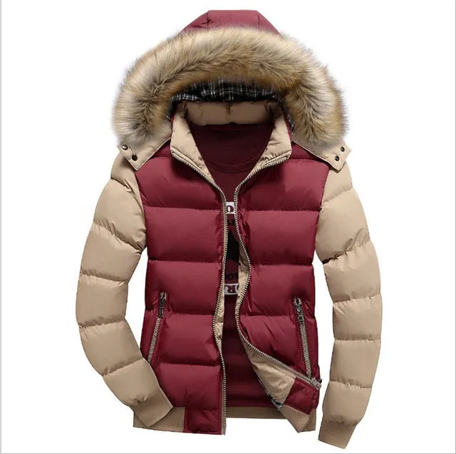 2019 Men Winter Coat Warm Fleece Down Jacket 9 Color New Fashion Fur Hood Hat Men Outerwear Casual Mens Coats Thick Hoodies 4XL