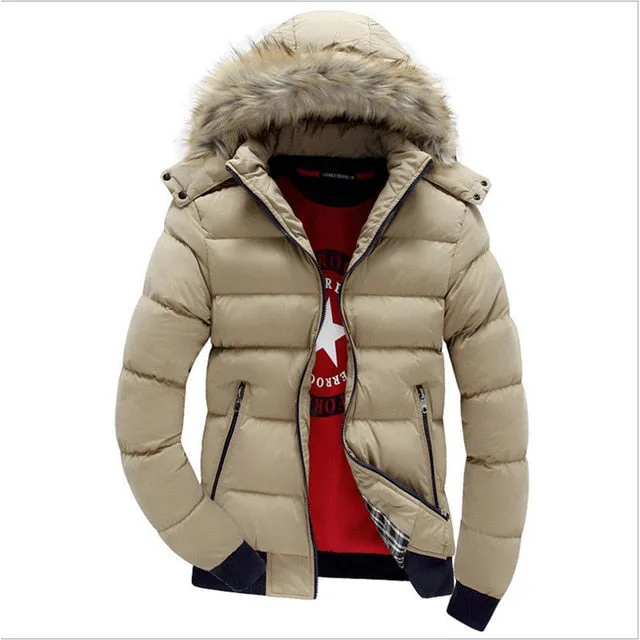 2019 Men Winter Coat Warm Fleece Down Jacket 9 Color New Fashion Fur Hood Hat Men Outerwear Casual Mens Coats Thick Hoodies 4XL