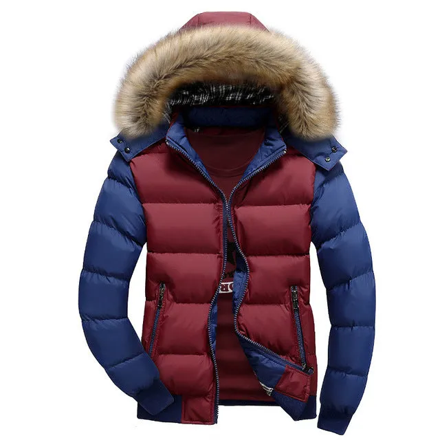 2019 Men Winter Coat Warm Fleece Down Jacket 9 Color New Fashion Fur Hood Hat Men Outerwear Casual Mens Coats Thick Hoodies 4XL