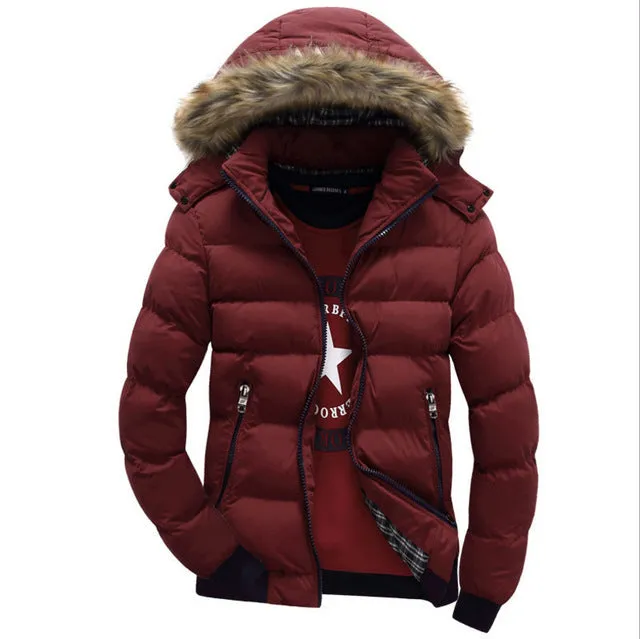 2019 Men Winter Coat Warm Fleece Down Jacket 9 Color New Fashion Fur Hood Hat Men Outerwear Casual Mens Coats Thick Hoodies 4XL