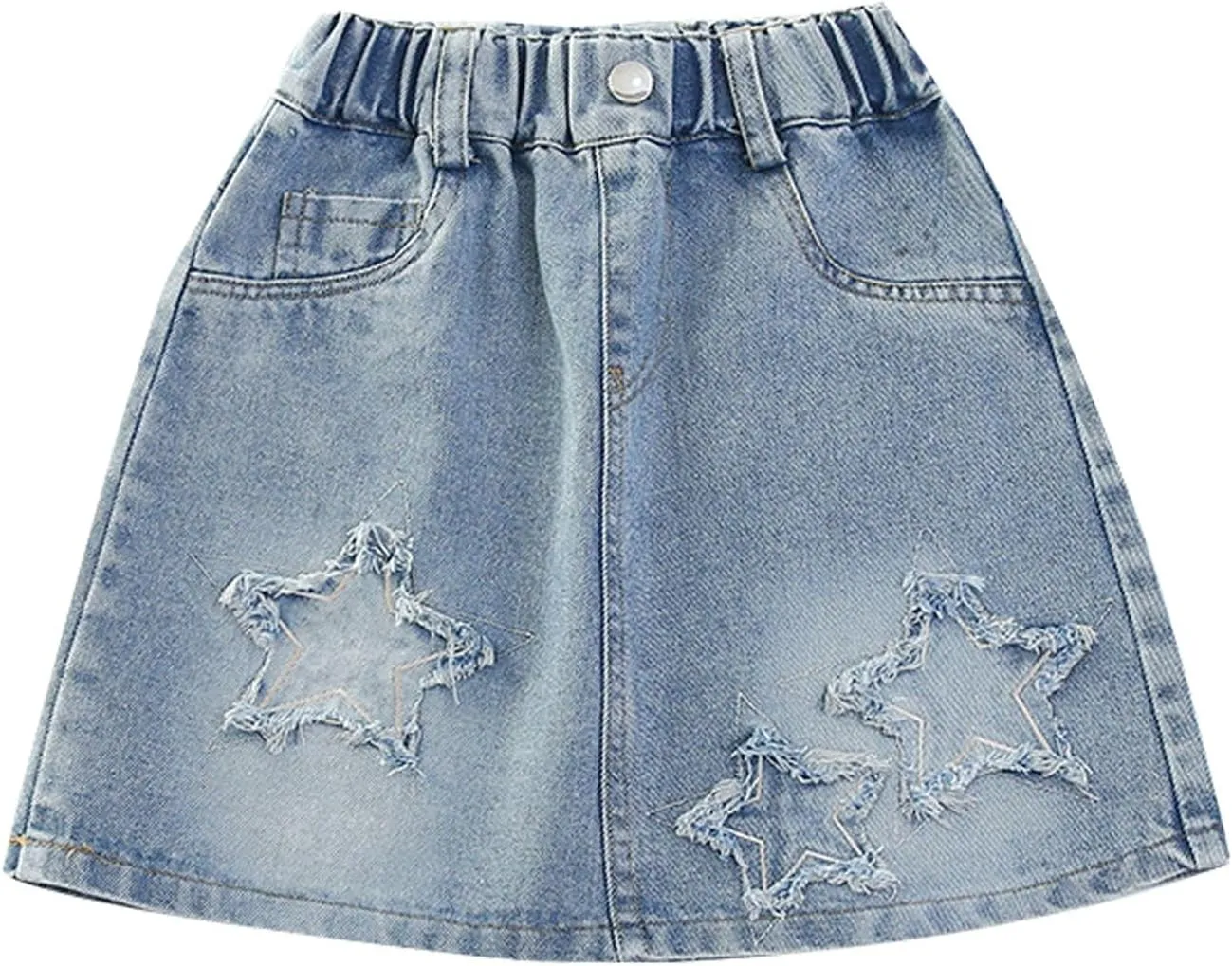 3-13 Years Skirts for Teen Girls Blue Elastic High Waist A Line Pleated Denim Skirt