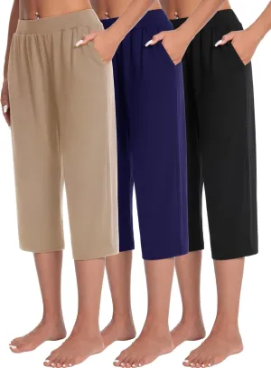 3 Pack Capri Pants for Women Loose Lounge Cropped Sweatpants Joggers Yoga Casual Workout Pants with Pockets