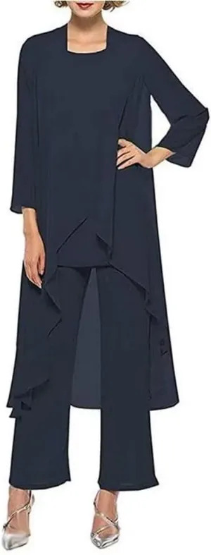 3 Pcs Mother of The Bride Pant Suits for Wedding Chiffon Long Sleeve Formal Outfit Wedding Pantsuits with Jacket 2023