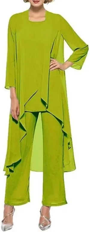 3 Pcs Mother of The Bride Pant Suits for Wedding Chiffon Long Sleeve Formal Outfit Wedding Pantsuits with Jacket 2023