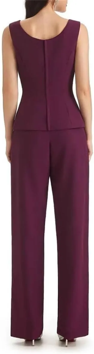 3 Pieces Mother of The Bride Pant Suits Chiffon Mother of The Groom Pantsuits for Wedding with Cap