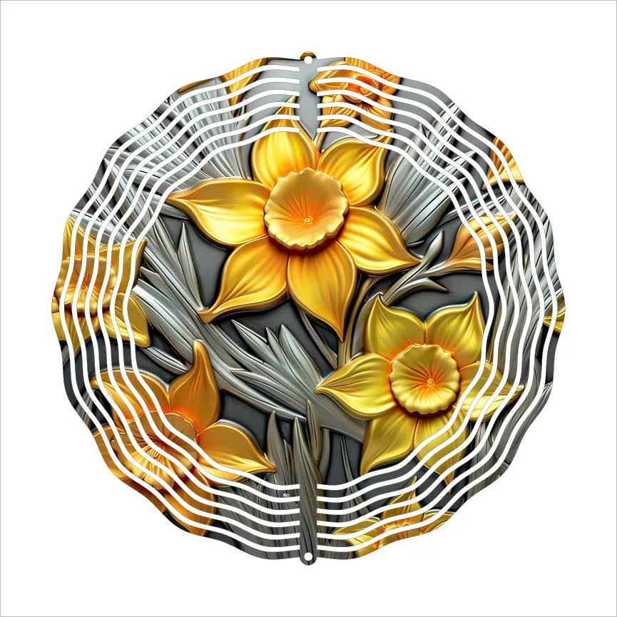 3D Metal Effect Daffodils - Wind Spinner - Sublimation Transfers