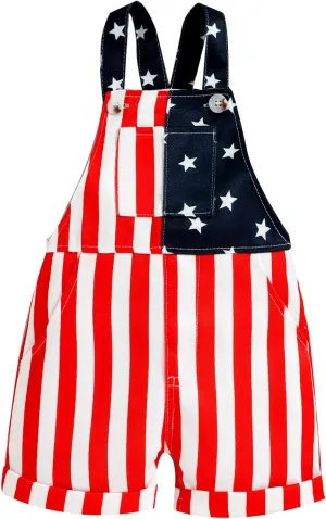 Adobabirl Toddler Baby 4th of July Outfit Girl Boy American Flag Overall Shorts Suspender Denim Jumpsuit with Pocket