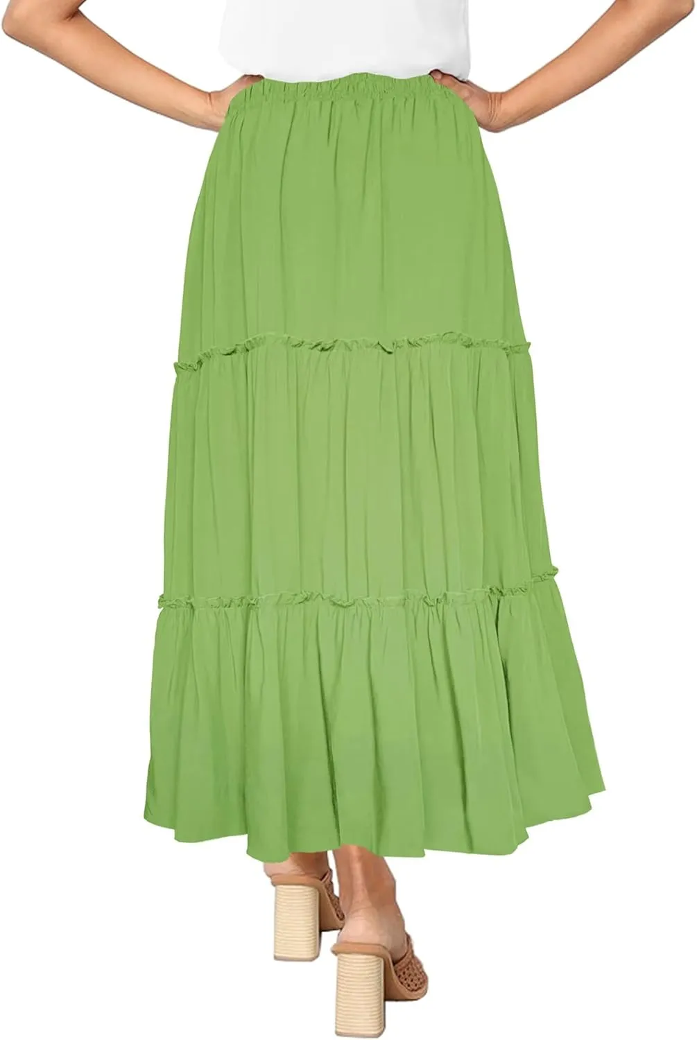 Afibi Womens High Waist A Line Ruffle Swing Long Maxi Skirt with Pockets