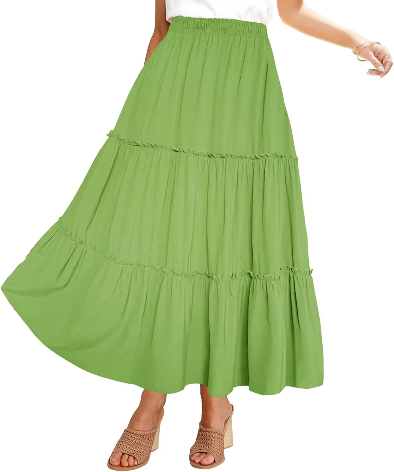 Afibi Womens High Waist A Line Ruffle Swing Long Maxi Skirt with Pockets