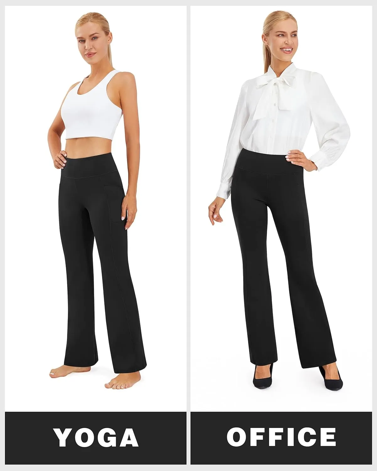 AFITNE Women's Yoga Pants Wide Leg Workout Leggings Flare Casual Lounge Pants with Pockets High Waist and Tummy Control