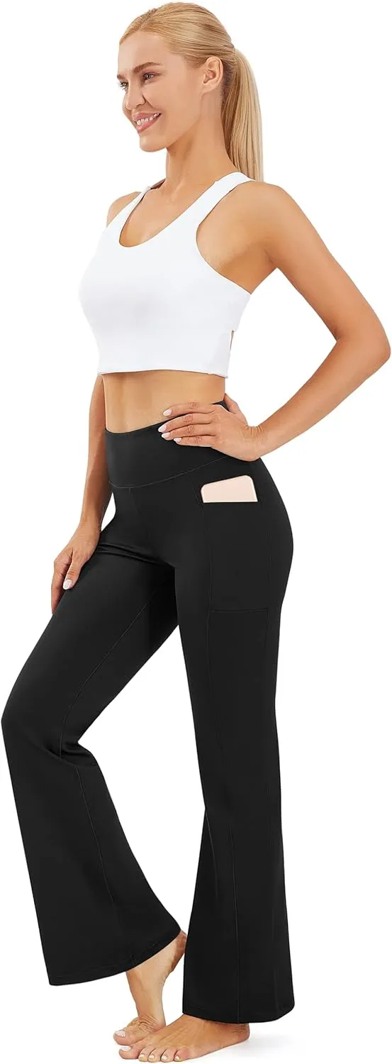 AFITNE Women's Yoga Pants Wide Leg Workout Leggings Flare Casual Lounge Pants with Pockets High Waist and Tummy Control
