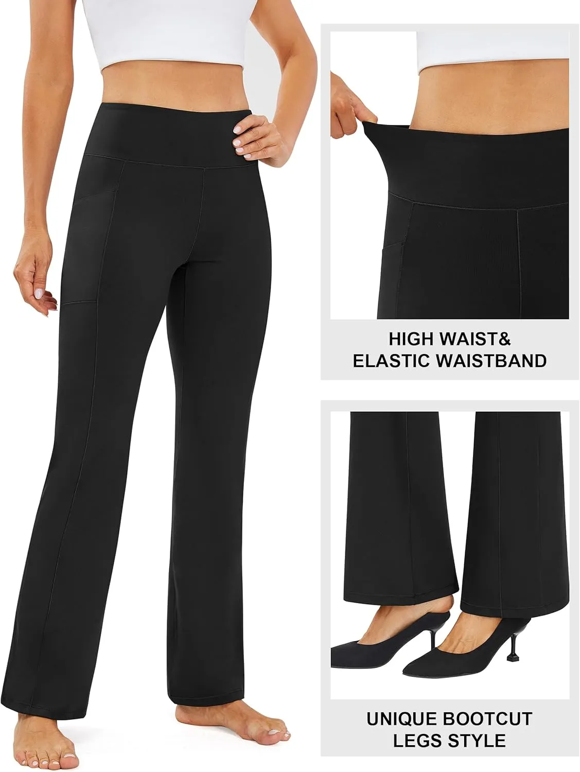 AFITNE Women's Yoga Pants Wide Leg Workout Leggings Flare Casual Lounge Pants with Pockets High Waist and Tummy Control