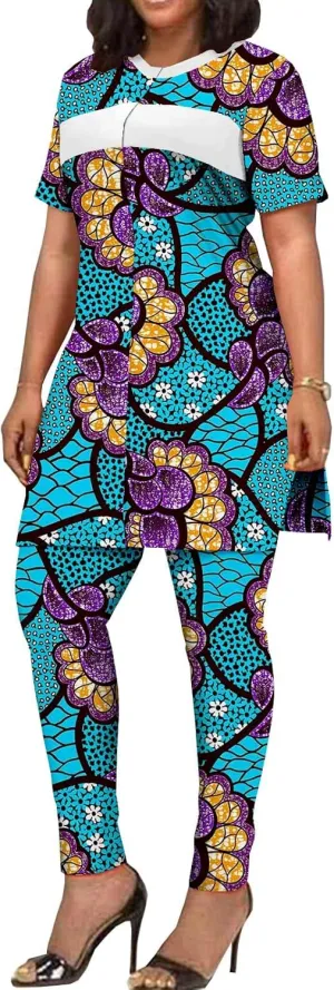 African Clothing for Women Short Sleeve Shirt and Print Pants 2 Piece Set Tracksuit Plus Size Dashiki Casual Outfit