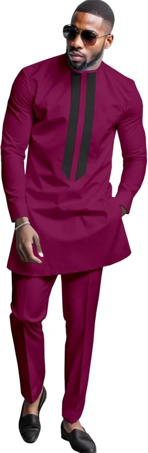 African Men's Formal Clothes Dashiki Shirt and Pant Two Piece Suit Traditional Long Sleeve Outfits