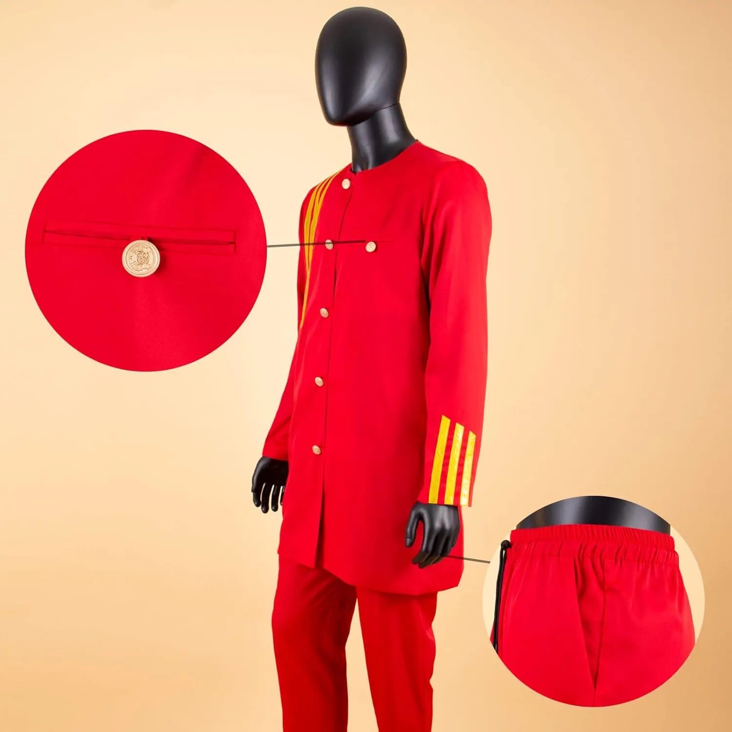 African Suits for Men Single Breasted Embroidery Jacket and Pants 2 Pieces Set Formal Outfits