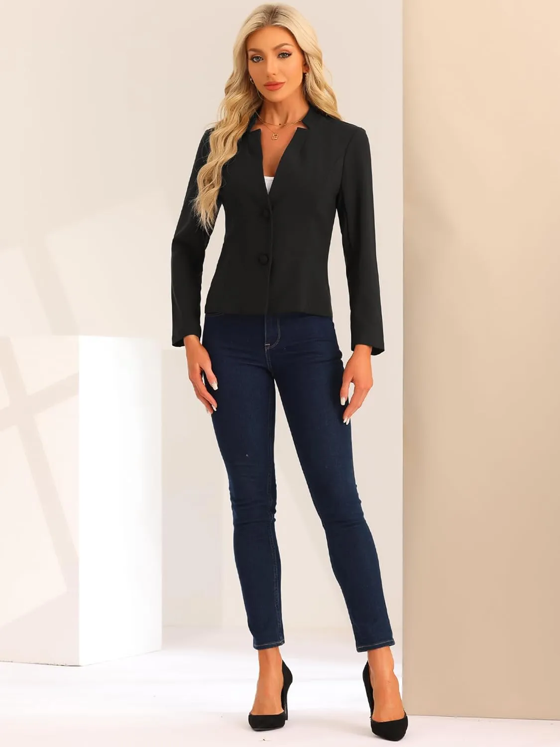 Allegra K Casual Blazer for Women's Notched Collar Long Sleeve Slim Work Office Blazer Jacket