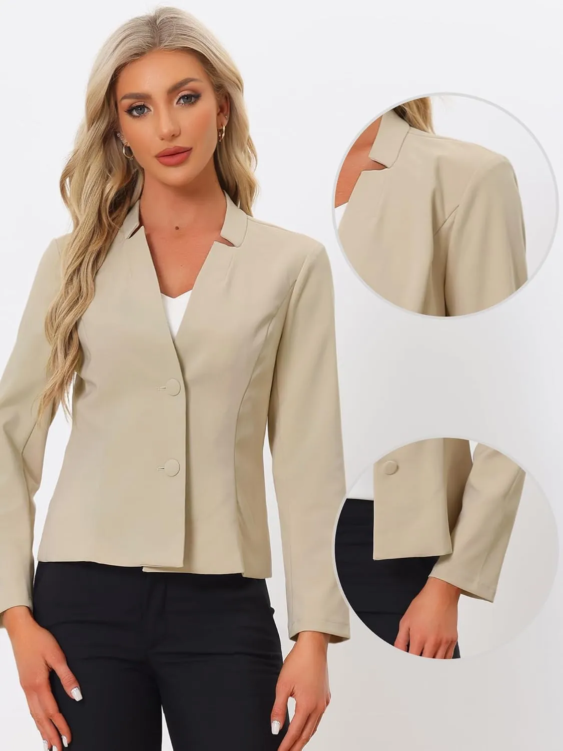 Allegra K Casual Blazer for Women's Notched Collar Long Sleeve Slim Work Office Blazer Jacket