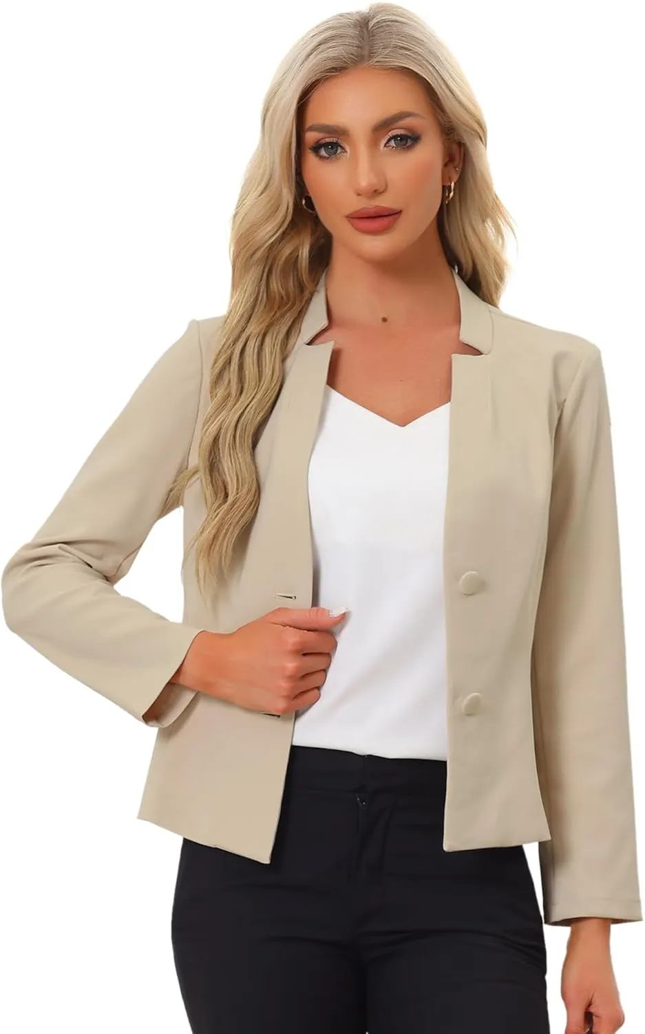 Allegra K Casual Blazer for Women's Notched Collar Long Sleeve Slim Work Office Blazer Jacket