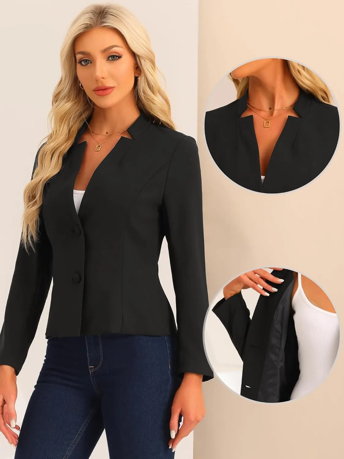 Allegra K Casual Blazer for Women's Notched Collar Long Sleeve Slim Work Office Blazer Jacket