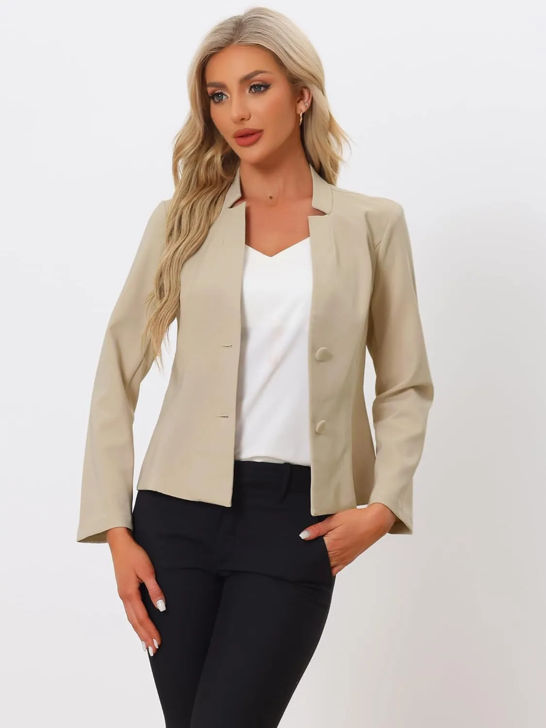 Allegra K Casual Blazer for Women's Notched Collar Long Sleeve Slim Work Office Blazer Jacket