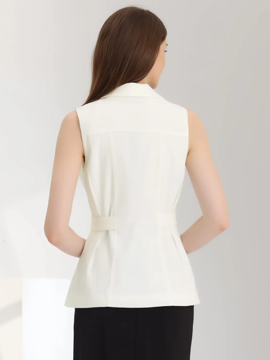 Allegra K Waistcoat Vest for Women's Notched Lapel Collar Office Dressy Blazer Pleated Sleeveless Jacket
