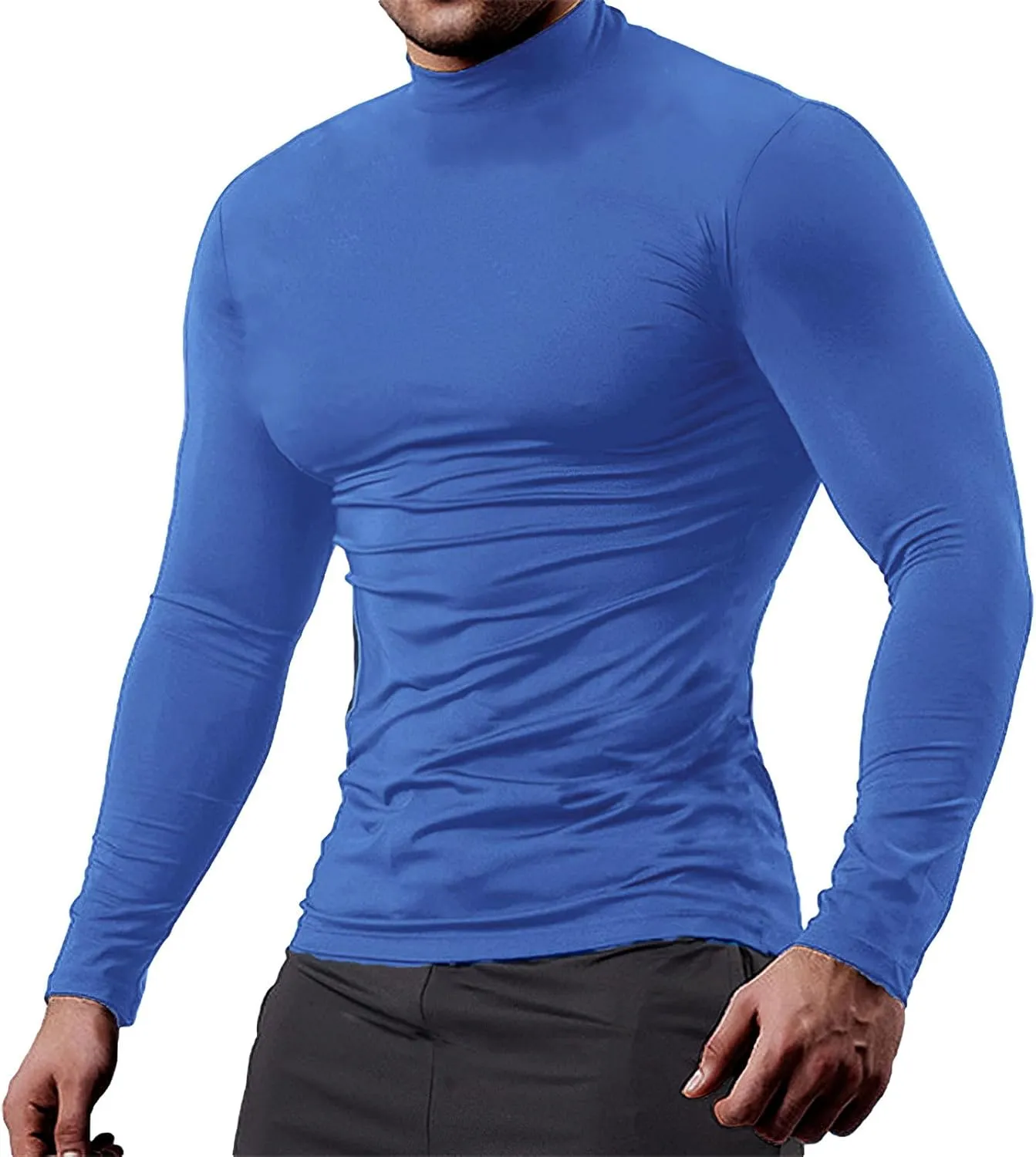 ANUFER Mens 3 Pack Long Sleeve Compression Shirts - Sports Running Base Layer Tops - Thermal Mock Neck Undershirts