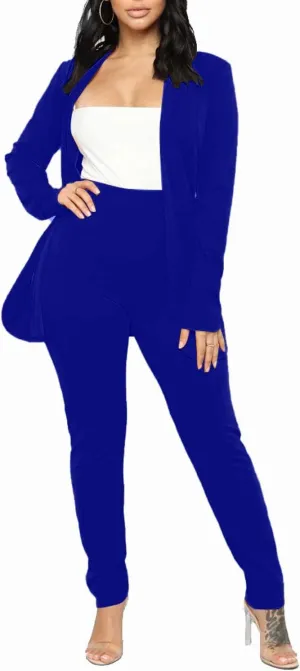 Aro Lora Women's 2 Piece Outfit Casual Solid Open Front Blazer and Pencil Pant Suits Set