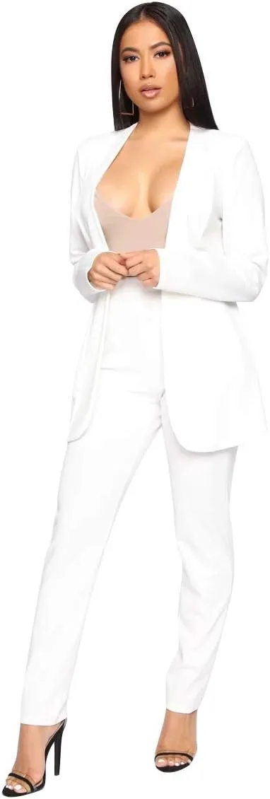 Aro Lora Women's 2 Piece Outfit Casual Solid Open Front Blazer and Pencil Pant Suits Set