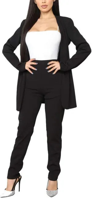Aro Lora Women's 2 Piece Outfit Casual Solid Open Front Blazer and Pencil Pant Suits Set