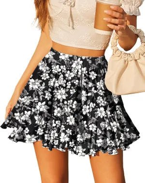 Avidlove Women's Pleated Skater Skirt Basic Casual High Waisted Ruffles Flared Mini Lingerie Skirts