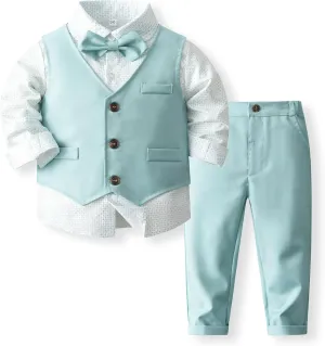 Baby Boys' 4-Piece Set with Dress Shirt, Vest, Pants, and Tie