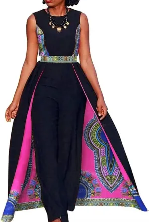 BAZINRICHE African Elegant Womens Rompers Jumpsuit Sleeveless Dresses Jumpsuit Long Dashiki Pants Plus Size