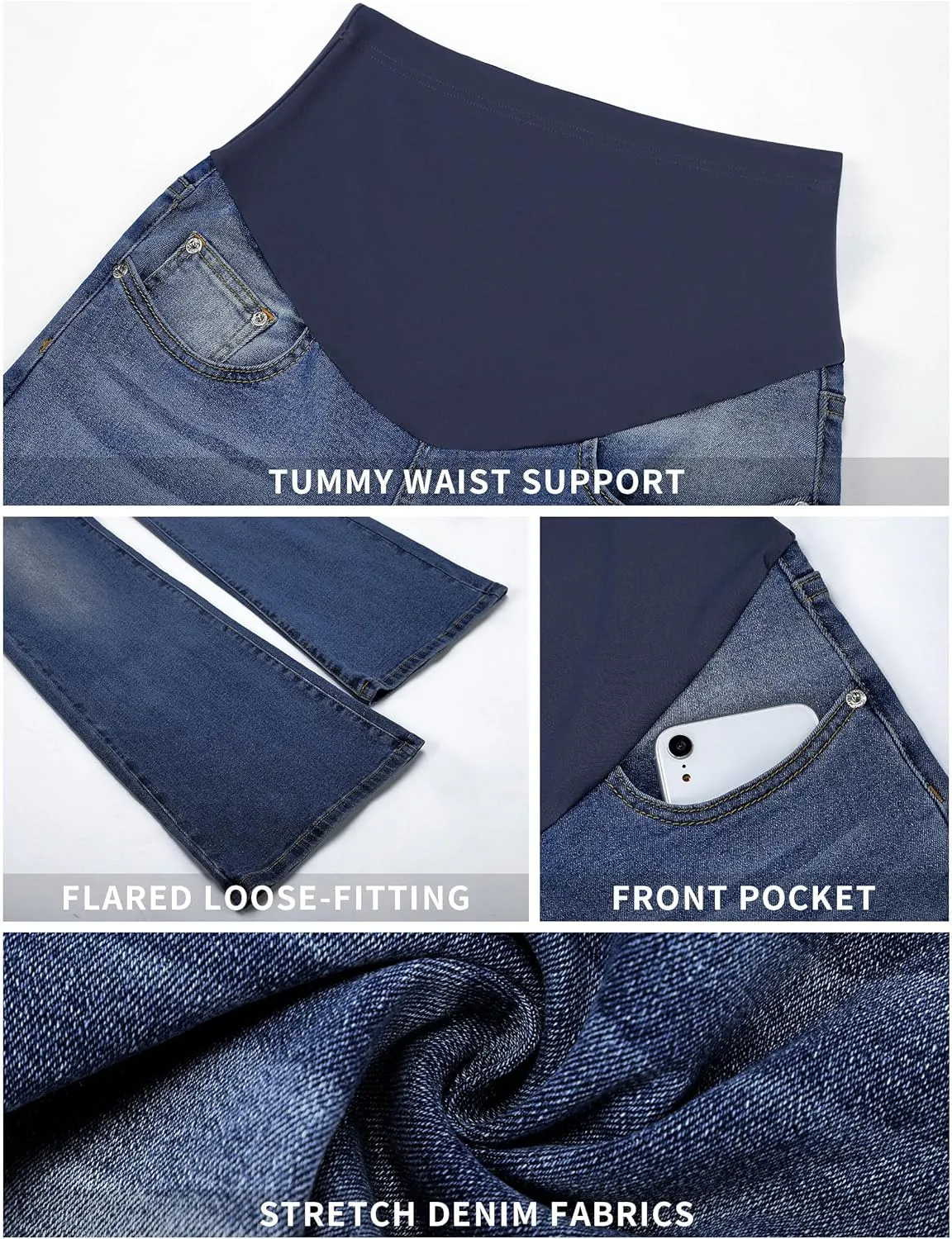 BISUAL Maternity Jeans Over The Belly Slim Stretch Flare Maternity Pants Casual Belly Bell Bottoms Maternity Work Pants