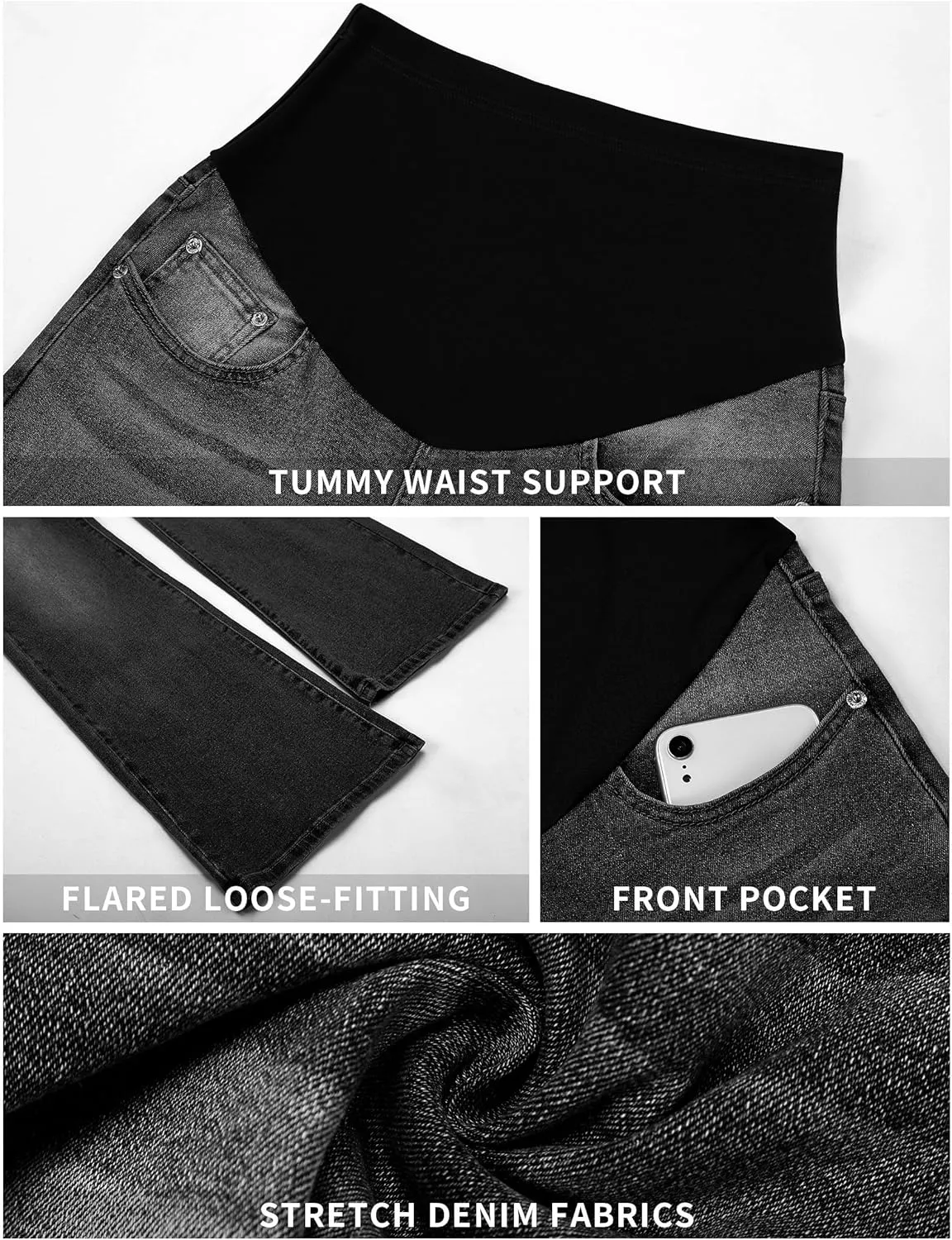 BISUAL Maternity Jeans Over The Belly Slim Stretch Flare Maternity Pants Casual Belly Bell Bottoms Maternity Work Pants