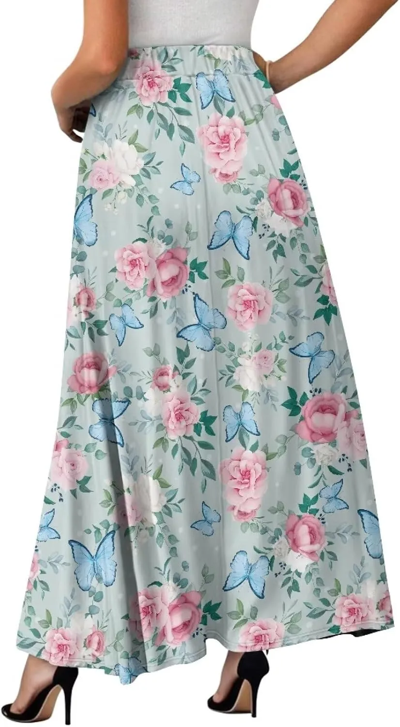 Biyejit Womens Skirt Midi Long Skirts High Waisted A Line Skirts Fall Skirts for Women Plus Size Swing Dress