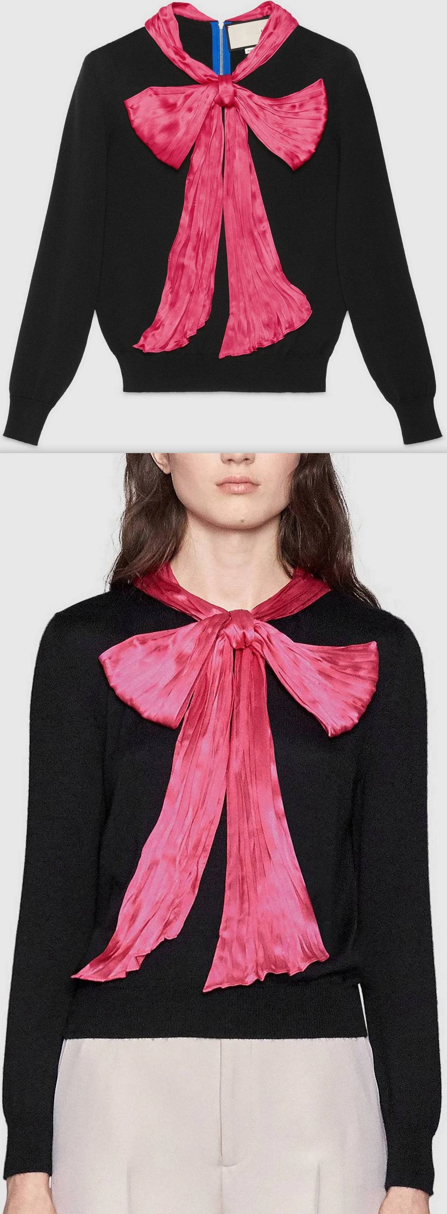 Black Knit Sweater with Contrasting Bow