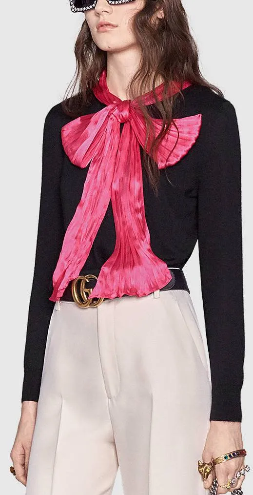 Black Knit Sweater with Contrasting Bow