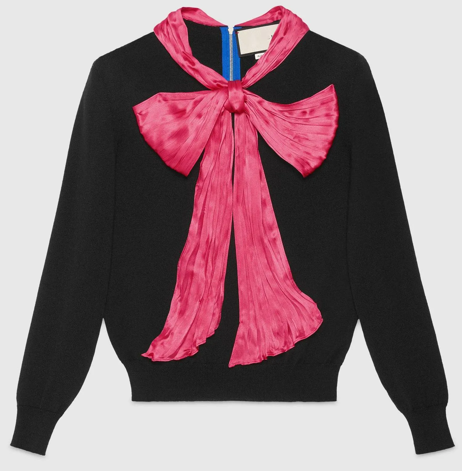 Black Knit Sweater with Contrasting Bow