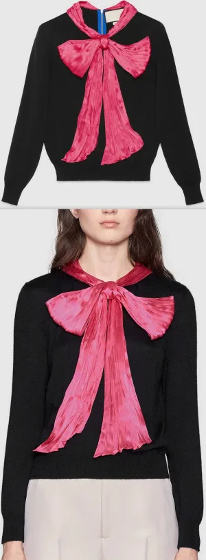 Black Knit Sweater with Contrasting Bow