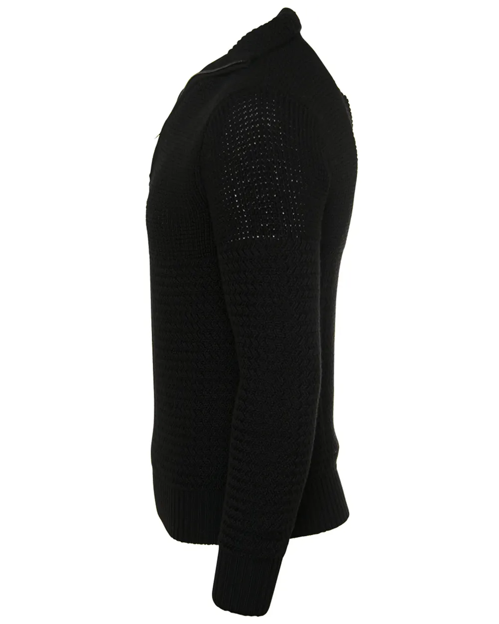 Black Merino Wool Quarter Zip Sweater