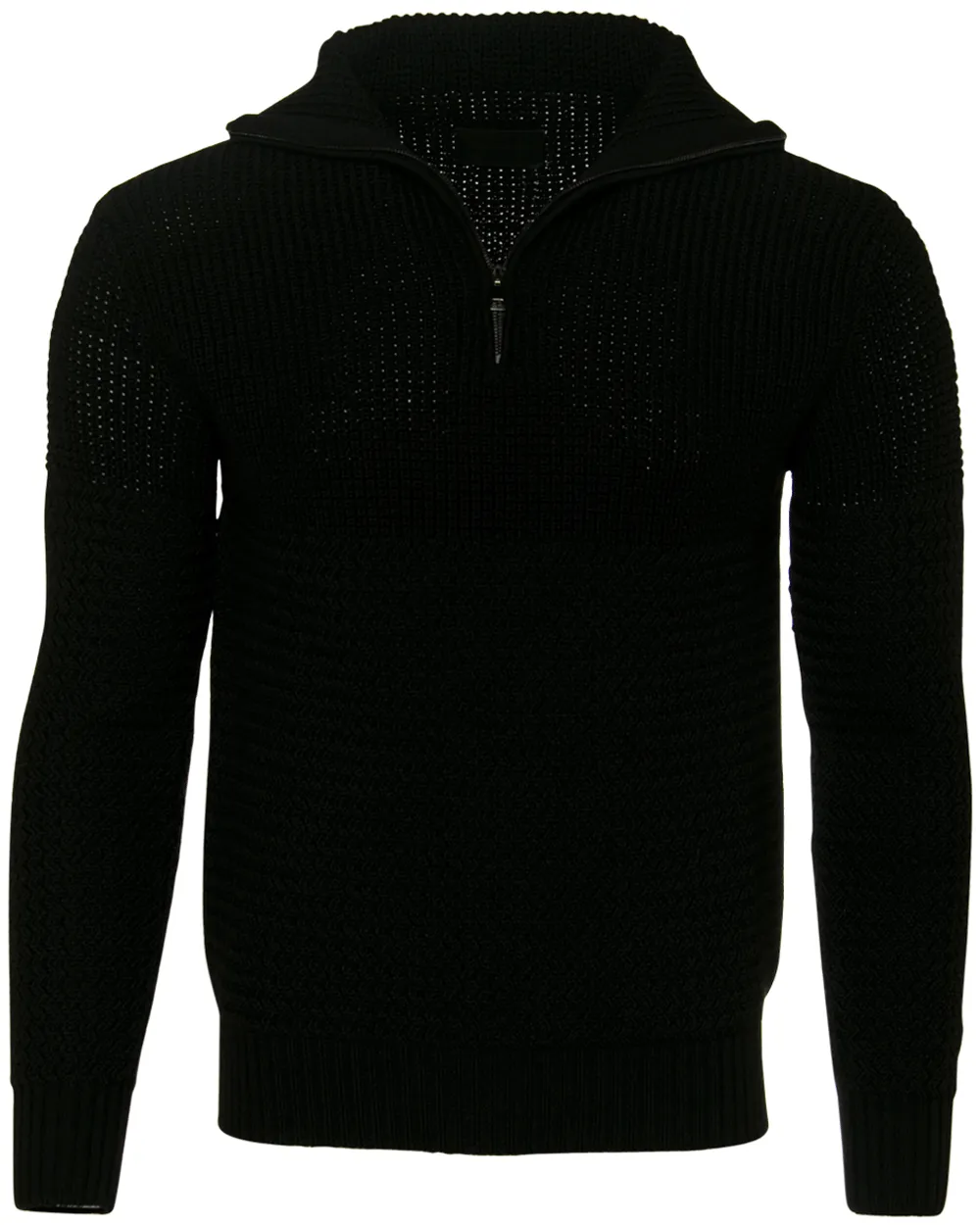 Black Merino Wool Quarter Zip Sweater
