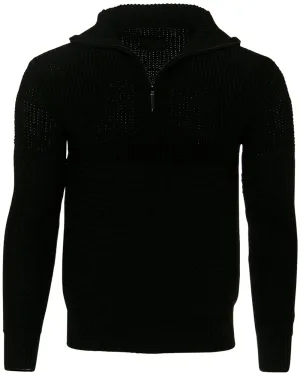 Black Merino Wool Quarter Zip Sweater