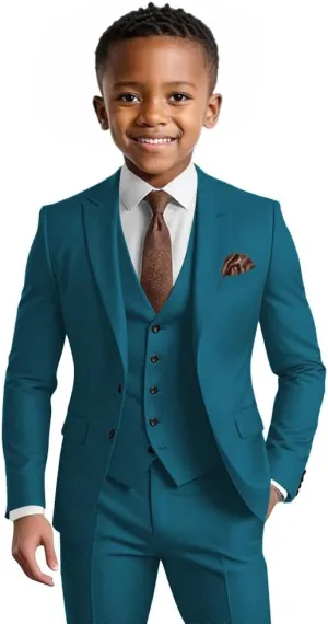 Boys Suit 3 Piece Slim Fit Tuxedo Kids Formal Outfit Blazer Vest Pant Suit Set for Wedding Party Prom