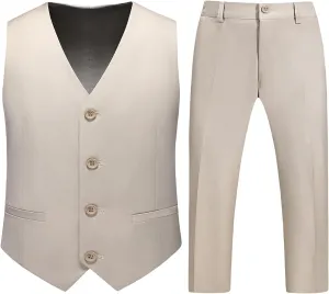 Boys Vest Suits 2 Piece Outfit Tuxedo Set for Kids Size 4-14 Formal Suit for Boys with Vest and Pants Set Slim